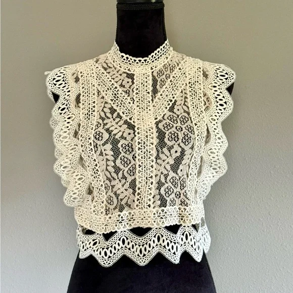 Chicwish Sheer Crop Top | Small | Cream - Picture 3 of 5